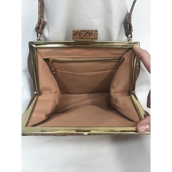 Vintage Handbag Faux Snakeskin 1940 Caramel Color Fashionable - Picture 3 of 13